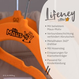 Lifeney Meets The Mouse Hangers Set of 10 - Suitable for Children's Clothes - Narrow Hanger with Velour Coating (Similar to Velvet)