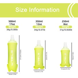 WRELS - Botella para correr, 250 ml/350 ml/500 ml de TPU, botellas de agua plegables para chalecos de hidratación y cinturones de correr, mochilas, botellas flexibles para senderismo, ciclismo