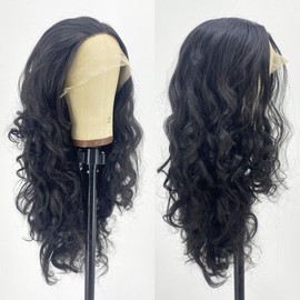 Bestic Lace Front Wig Synthetic Hair Natural Preplucked Hairline with Babyhair Wave Lace Frontal Wigs for Black Woman Natural Black (26 Inch)