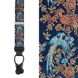 Birds of Prosperity Silk Button End Braces - Colour: Black