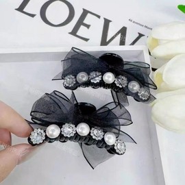 Lace Ribbon Cubic Hair Clip for Women's Bangs Mesh Black - 1pc 10ea