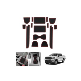 LUWU for 2025 2026 Frontier Accessories - for 2022 2023 2024 2025 2026 Nissan Frontier Pickup Truck Door Slot Mats Cup Holder Insert Coaster Center Console Liners Mats Red Trim - 15 PCS/Sets
