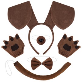 Jokureao 5 Piece Puppy Costume Set, Dog Headband Ears, Bow Tie, Tail, Paw Gloves, Animal Puppy Dog Costume Set for Adults Children Carnival World Book Day Cosplay Party