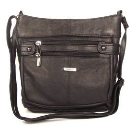 Black Genuine Real Leather Ladies Medium Handbag Shoulder Bag Long Strap, Cross the Body, Messenger.