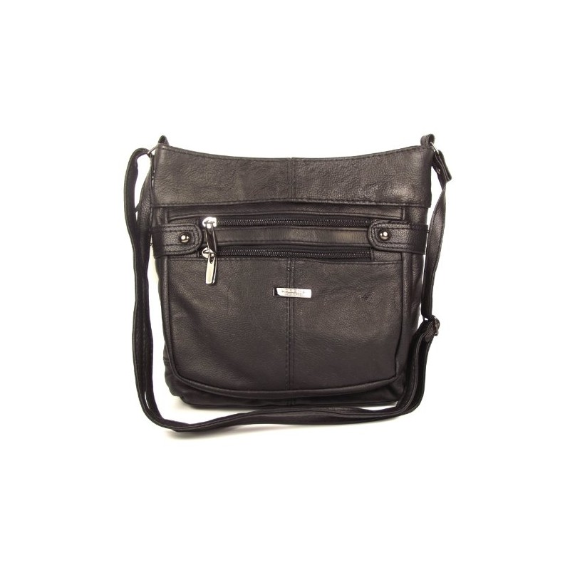 Black Genuine Real Leather Ladies Medium Handbag Shoulder Bag Long