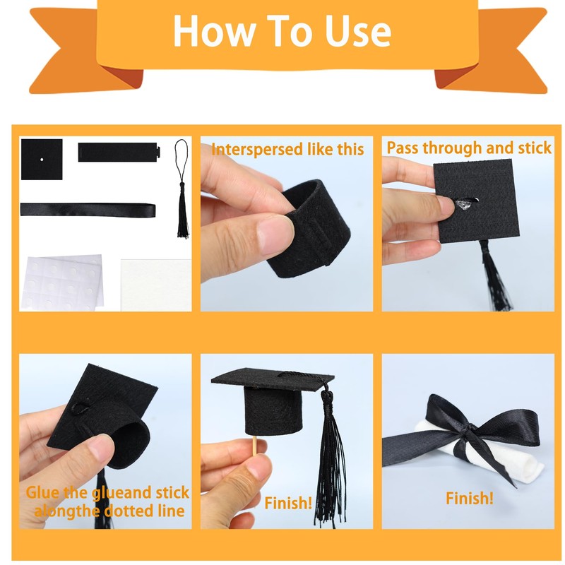 Gyufise 24Pcs 3D 2025 DIY Graduation Cap Cupcake Toppers and