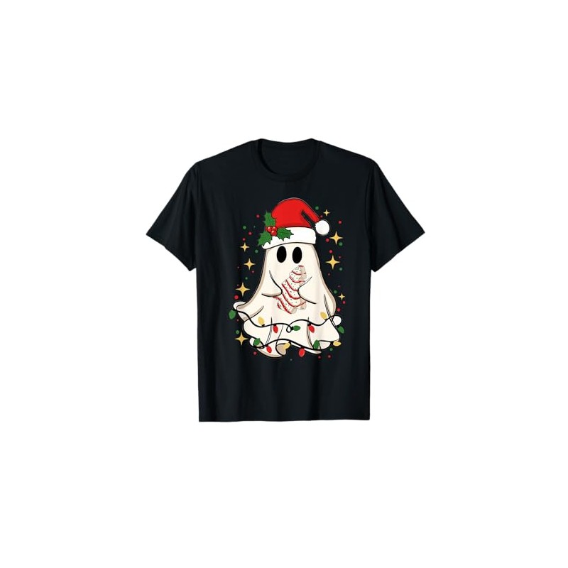 Ghost Christmas Tree Santa Spooky Spirit with Santa Hat T-Shirt
