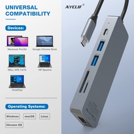 10 in 1 USB C Adapter, AYCLIF USB C Hub, HDMI 4K Docking Station (PD 100 W, USB 3.0 TF)