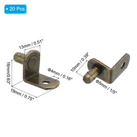 PATIKIL Shelf Pegs Pins 1/5 Inch, 20 Pack L-Shaped Shelf Pins Holders Cabinet Shelf Support Pegs for Shelves Bookcase Closet Furniture, Bronze Tone