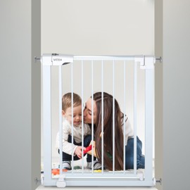 SATEGA Baby Gate for Stairs & Doorways with 4-Mode Alarm | Auto-Close | Fits 29.5–32.2” | No Drilling | Extra Security Baby & Pet Safety Gate | Easy Install, Two-Way Opening, Hold-Open 90°