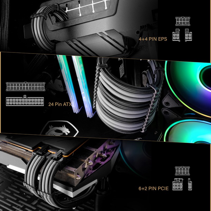 EZDIY-FAB PC Sleeve Cable GPU/CPU PC Power Supply Compliant with
