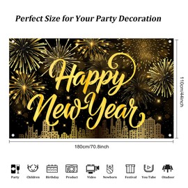 Happy New Year Banner Gold Firework Happy New Year Decorations New Years Backdrop for 2023 Party Decorations New Years Eve Banner for New Years Party Supplies