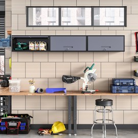 Anxxsu Metal Wall Storage Cabinet with Up-flip Door, Wall-Mounted Storage Cabinet for Garage, Warehouse, Home, Office, Assembly Required (Black Grey, One Cabinet), WC-0725