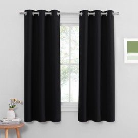 PONY DANCE 45-Inch Drop Blackout Curtain - Black Short Room Darkening Privacy Protecting Window Thermal Curtains & Drapes for Noise Reducing, W 42 x L 45 Inch, 2 Panels, Black