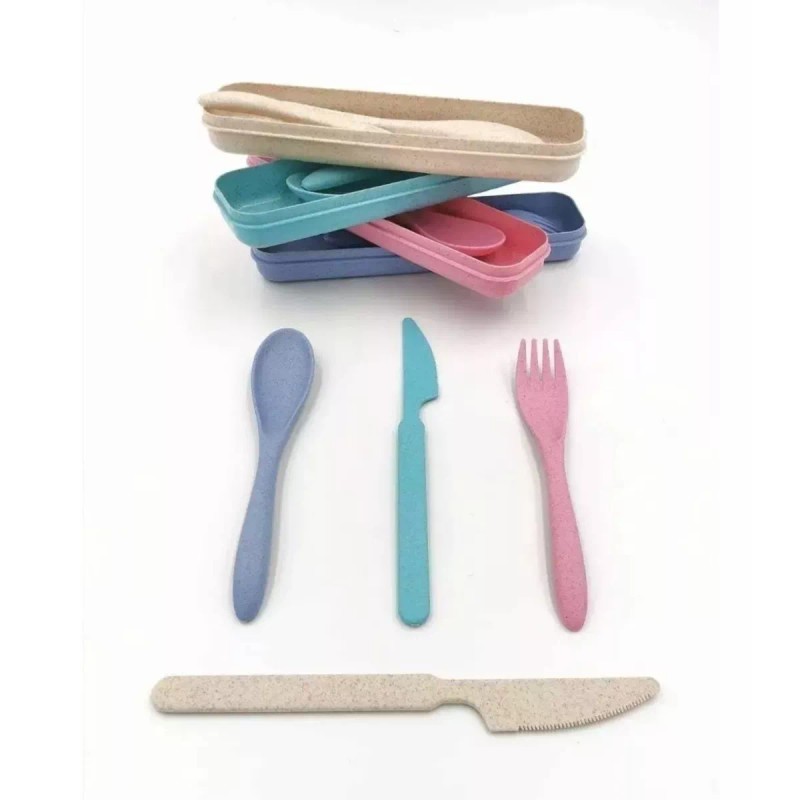 Clicmania Set Cubiertos Portatiles De Fibra De Trigo Libre Bpa