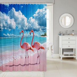 Feelyou Flamingo Shower Curtain 72"x72" Tropical Flamingo Pattern Ocean Bath Curtain for Boys Girls Teens Animal Decor Bathroom Shower Curtain Set Waterproof Bird Print Kids Bathroom Accessories