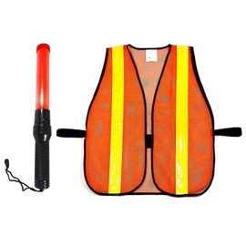 RK 16-Inch Signal Traffic Wand Baton LED Flashlight with 8011 Safety Vest with Reflective Stripes (One each)