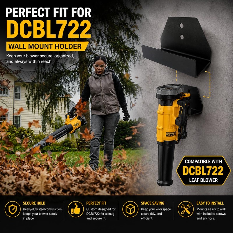Metal Wall Mount Hanger for Leaf Blower, Compatible with DeWalt
