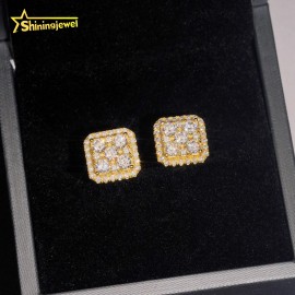 USA WAREHOUSE Moissanite 11mm Square Stud Earrings Real Gold Plated Iced Out Ear Studs Pass Diamond Tester Hip Hop 925 SilverColor: Gold