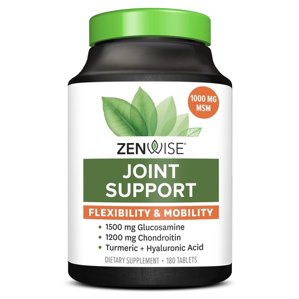 Zenwise Health Glucosamine Chondroitin MSM - Joint Support Supplement with Turmeric for Hands, Back, Knee, and Joint Health, Advanced Relief for Bone and Joint Flexibility and Mobility - 180 Capsules