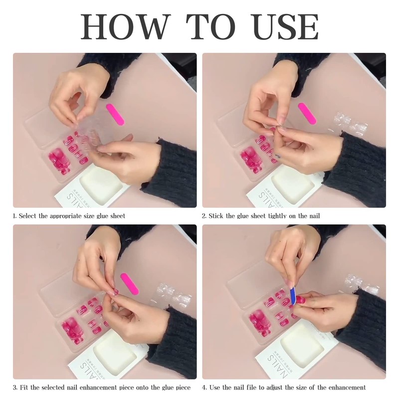 24pcs Long Coffin False Nails Multicolor Stick on Nails Pink