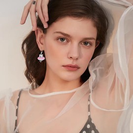 Katzen Ohrringe für Damen 925er Sterling Silber Schwarze Katzen Ohrringe Lever Back Mondstein Ohrringe Katzen Schmuck Geschenk (Katzen Schwimmring)