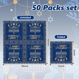 JarThenaAMCS 50Pcs Happy Hanukkah Cocktail Napkin Blue Menorah Star Disposable Paper Napkin Chanukah Drink Beverage Napkin for Winter Party Table Decor
