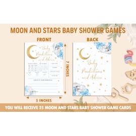 QUDNCR Baby Predictions and Advice Game Cards, Moon and Stars Baby Shower Games Card, Over The Moon Gender Reveal Games Set, 25 Twinkle Star Game Cards for Baby Shower Party, 05