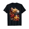 Tabby Cat with Autumn Leaves Fall Flowers Feline Animal T-Shirt