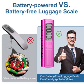 Battery-Free Digital Luggage Scale, 110lbs/50kg Portable Handheld Hanging Scale for Luggages, Suitcases, Backpacks & Bags, Easy Weighing for Travel, No Need Batteries (Pink)
