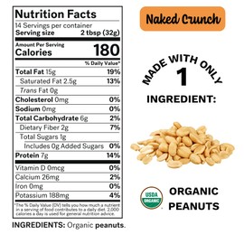 Spread The Love NAKED CRUNCH Organic Peanut Butter (Organic, All Natural, Vegan, Gluten-free, Creamy, Dry-Roasted, No added salt, No added sugar, No palm oil)