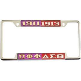 Omega Psi/Ψ Phi + Delta Sigma/Σ Theta Split License Plate Frame [Decal Visible Frame - Purple/Gold/Red/Silver - Car/Truck] - ID#26159