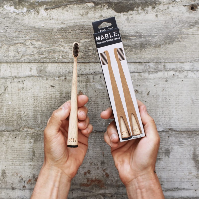MABLE Bamboo Toothbrush Two Pack, Soft Bristle (Charcoal Infused Soft