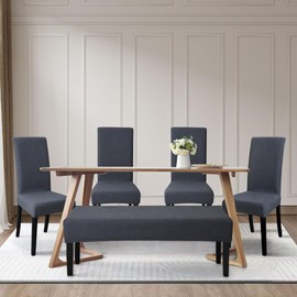 FORCHEER Dining Chair Covers and Bench Covers Set Waterproof Dark Grey Jacquard Washable Parsons Chair Slipcover Removable Seat Protector for Dining Room- 4 PCS Chair Cover+1 PC Bench Cover