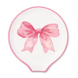 JarThenaAMCS 4.7 Inch Pink Bow Spoon Rest Watercolor Bow Small Coffee Spoon Holder for Valentine's Day Christmas Coffee Stirrers Teaspoon Bar Coffee Station Accessories