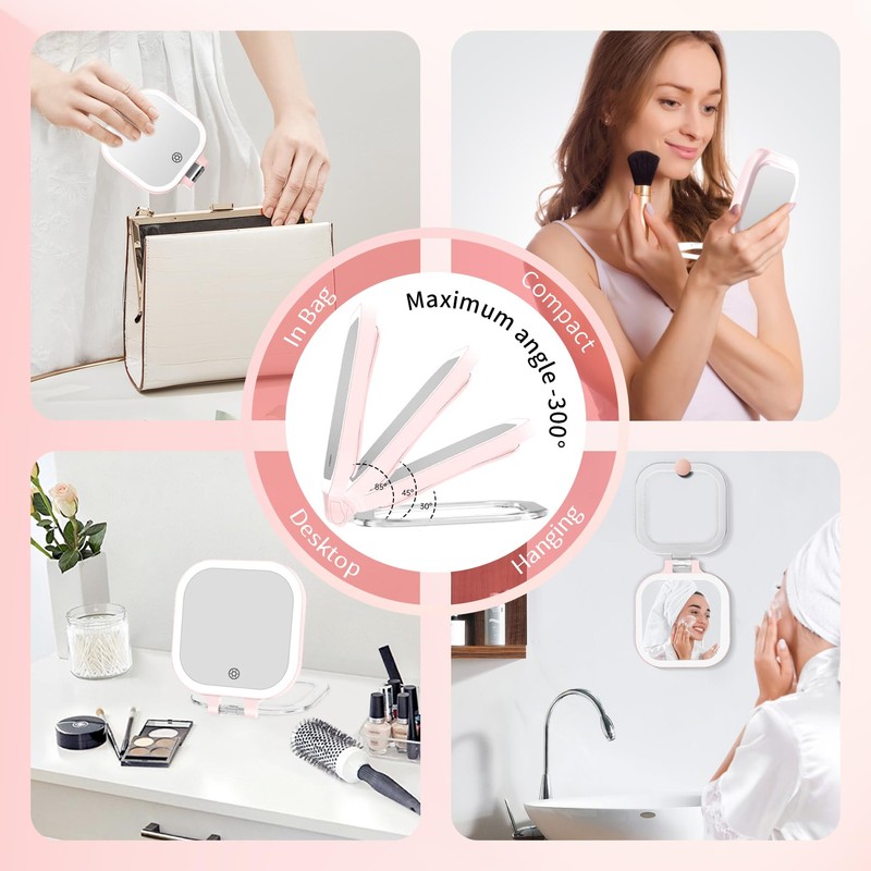 FASCINATE 10X Magnification Compact Travel Makeup Mirror with Lights and