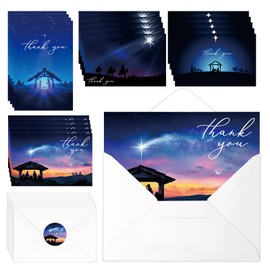 Tenceur 100 Sets Christmas Christian Cards with Envelopes Religious Thank You Cards Bulk Bible Scenes Greeting Cards with Stickers Church Gift for Holy Religious Holiday