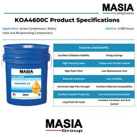 Masia Compressors Comp Air Compair 4000 A92130020 Semi-Synthetic Lubricant - ISO 46 - 1-Gal Jug