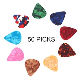 Guitar Picks, Pack of 50 Celluloid Plectrums for Acoustic Folk Guitar Music Instruments Accessories, Random Colour (0.46 mm)
