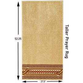 Modefa Turkish Islamic Luxury Prayer Carpet - Large Plush Velvet Rolled Kilim Prayer Rug - Thick Janamaz for Men & Women - Ramadan or Eid Gift - Free Tesbih Prayer Beads & Kufi Cap (Simple Beige)