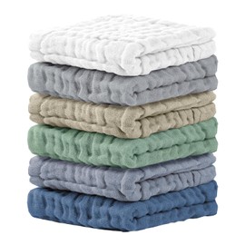 Cuddle Campus Baby Washcloths 6 Packs, Muslin Washcloths Baby,Cotton Burp Cloths, Extra Absorbent and Soft Wash Clothes for Newborns, 12x12 Inches