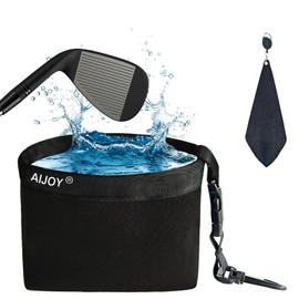 AIJOY Golf Club & Ball Cleaning Bag | Detachable Hook & Textured Groove-Cleaning Lining | Machine-Washable Golf Organizer with Golf Towel for Golf Courses, Driving Ranges & Indoor Outdoor Practice