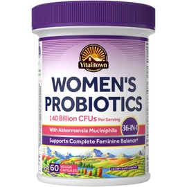 Vitalitown Probiotics for Women, 140 Billion CFU 20 Strains, Akkermansia Probiotic with Iron, Vitamin C B6 & B12, Digestive Enzymes, Cranberry, D-Mannose, Vaginal Probiotics & Prebiotics, 60 Capsules