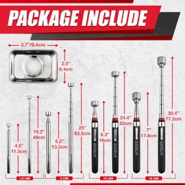 EACELIY 5PCS Telescoping Magnetic Pickup Tool, Magnetic Pick-Up Sweeper, Telescopic design extends to 30.4 INCH reach, Extendable Handle for Easy Portability