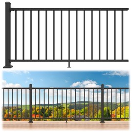 Egadis 36 in. H x 6 ft. W Porch and Deck Railing Kit, Aluminum Railing Kit, Black Textured Powder-Coat Finish Railing System for Outdoor Decks, Porches & Balconies (1 Post, 1 Panel)