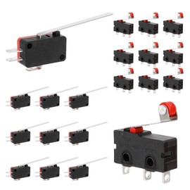 Iyowei 10 PCS Micro Limit Switch Long Hinge Lever + 10 PCS Momentary Roller Lever, 3 Pins Micro Limit Switch V-153-1C25 5A 250V 1NO 1NC Arm Momentary Switch SPDT Snap Action