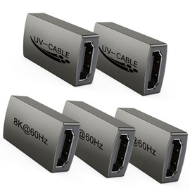 UV-CABLE 8K HDMI to HDMI Female to Female Adapter 5-Pack, Aluminum Shell HDMI 2.1 Connector for Comptuer Monitor (5, Grey)
