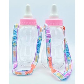 Baby Bottle Piggy Bank Cute Coin Transparent Plastic for Boys/Girls,Teens. (28.2 x 10.5 x 10.5cm) Can be Adjusted to be a Water Bottle with a Shoulder Strap. 2pcs (Pink A with Shoulder Strap)
