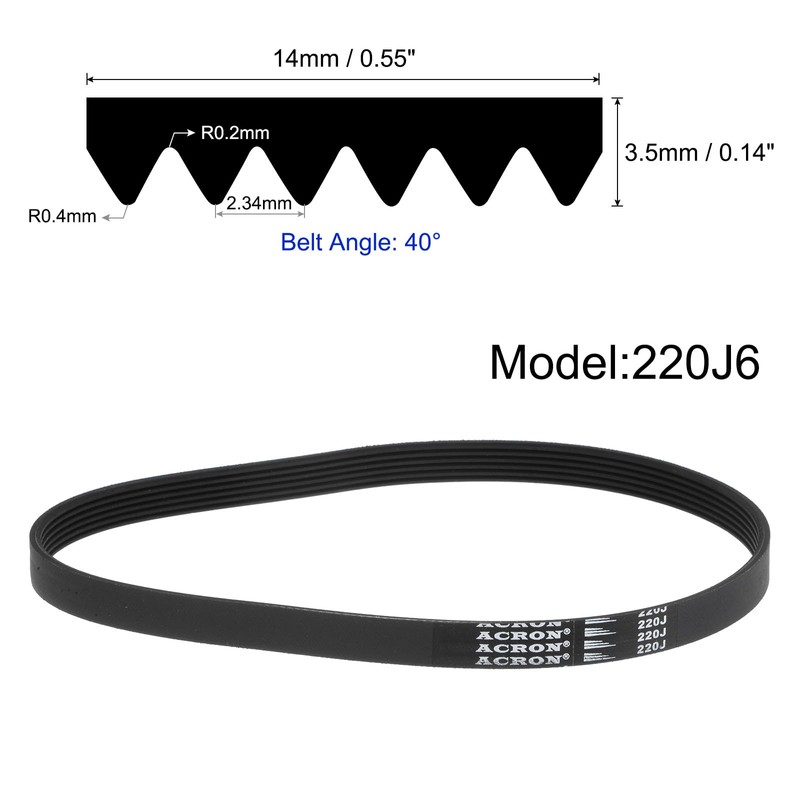 sourcing map 220J6 Rubber Poly V Belt, 6 Ribs PJ