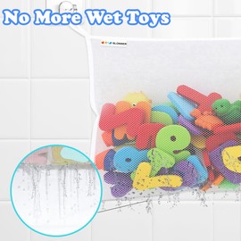 2 x Bath Toy Net, Kids Bath Tub Toy Holder Basket, Corner Mesh Bag, Baby Bathtub Storage Organizer, Large Bathroom Bucket, Toddler Shower Caddy Hanging Bin with 6 Suction Cups, 4 Adhesive Wall Hooks
